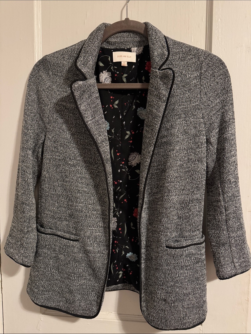 Skies Are Blue Heather Gray Knit Blazer with Floral Lining